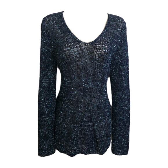 Coldwater Creek Long Sleeve V Neck Confetti Blue Knit Pullover Sweater Sz 4 - Picture 1 of 7